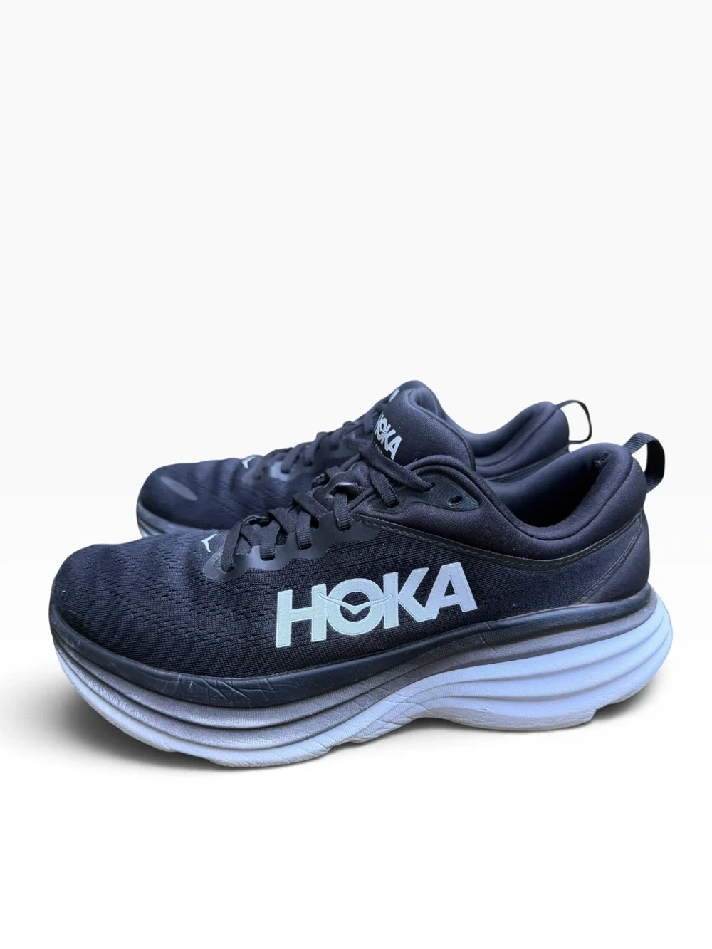 Hoka Bondi 8 Shoes Mens Size 10 Black White Max Cushion Running Athletic Sneaker